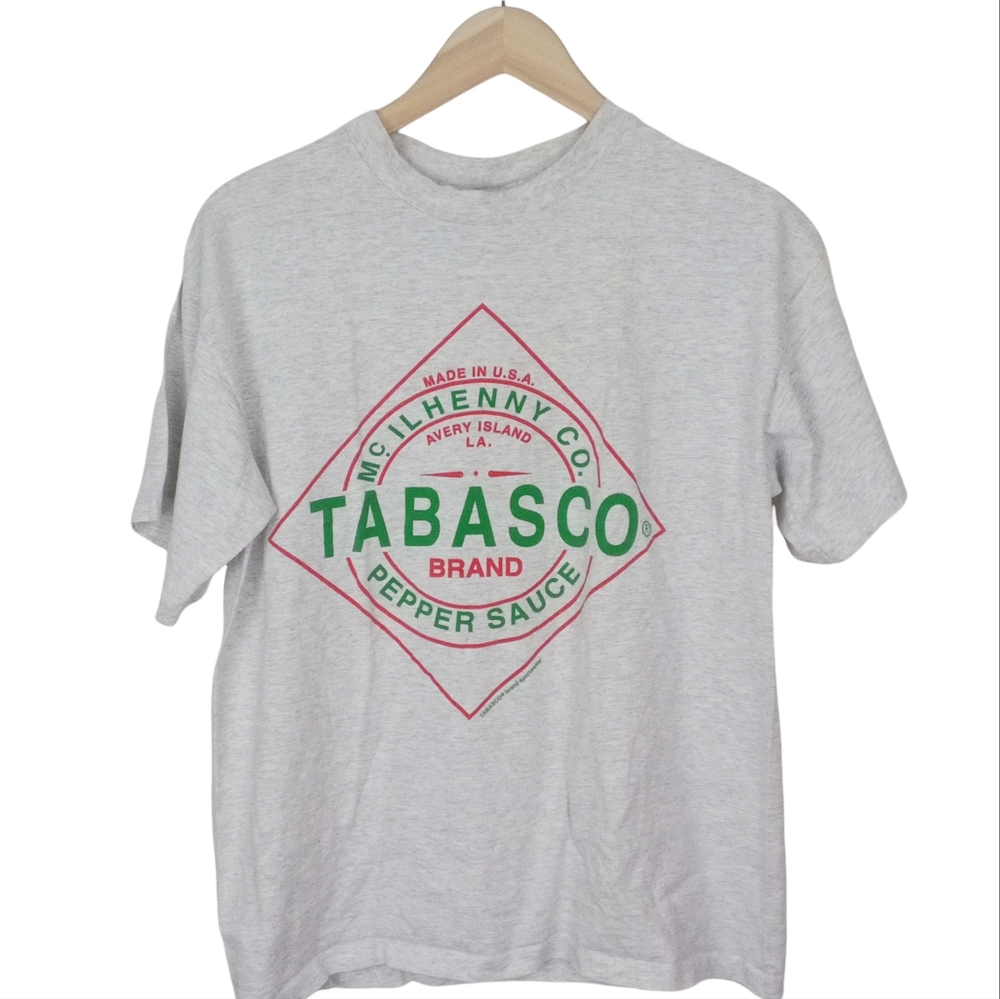 Vintage Tabasco Hot Sauce Single Stitch Gray Graphic Print T-shirt Size L